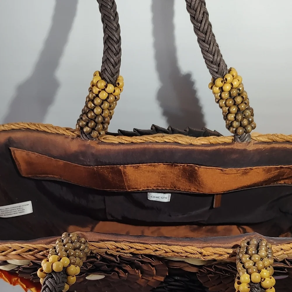 Chico's Brown and Orange Tote with Rosette Accents - Picture 7 of 16